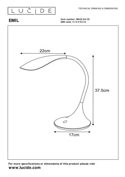 Lucide EMIL - Schreibtischlampe - LED Dim. - 1x4,5W 3000K - Schwarz - TECHNISCH